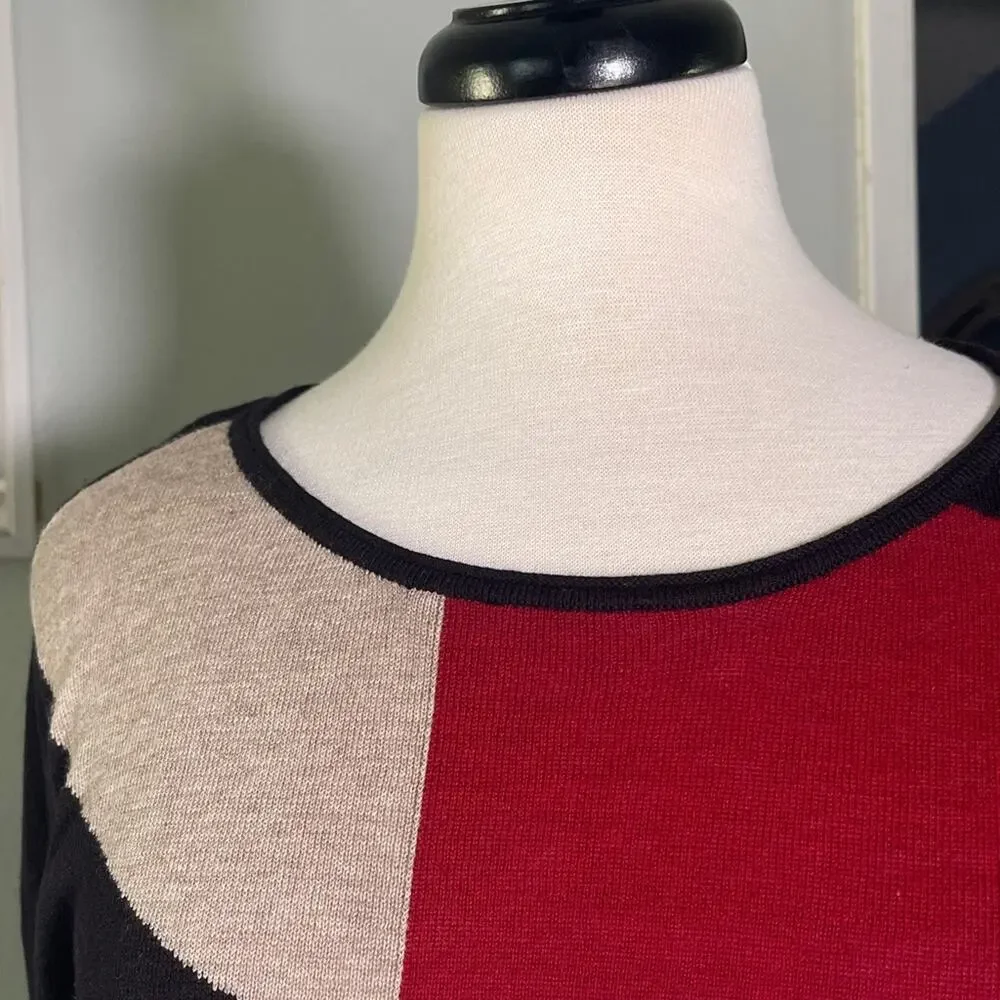 NIC+ZOE Geometric Red Black Cream Sweater